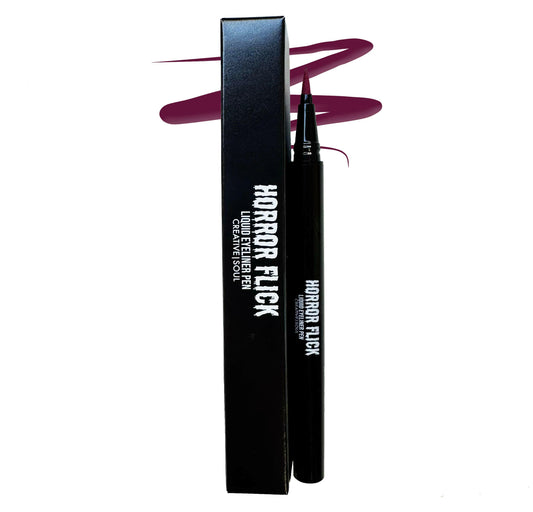 Horror Flick Liquid Eyeliner Pen in Wine shade, deep burgundy. Features waterproof, long-lasting formula with precise brush tip.