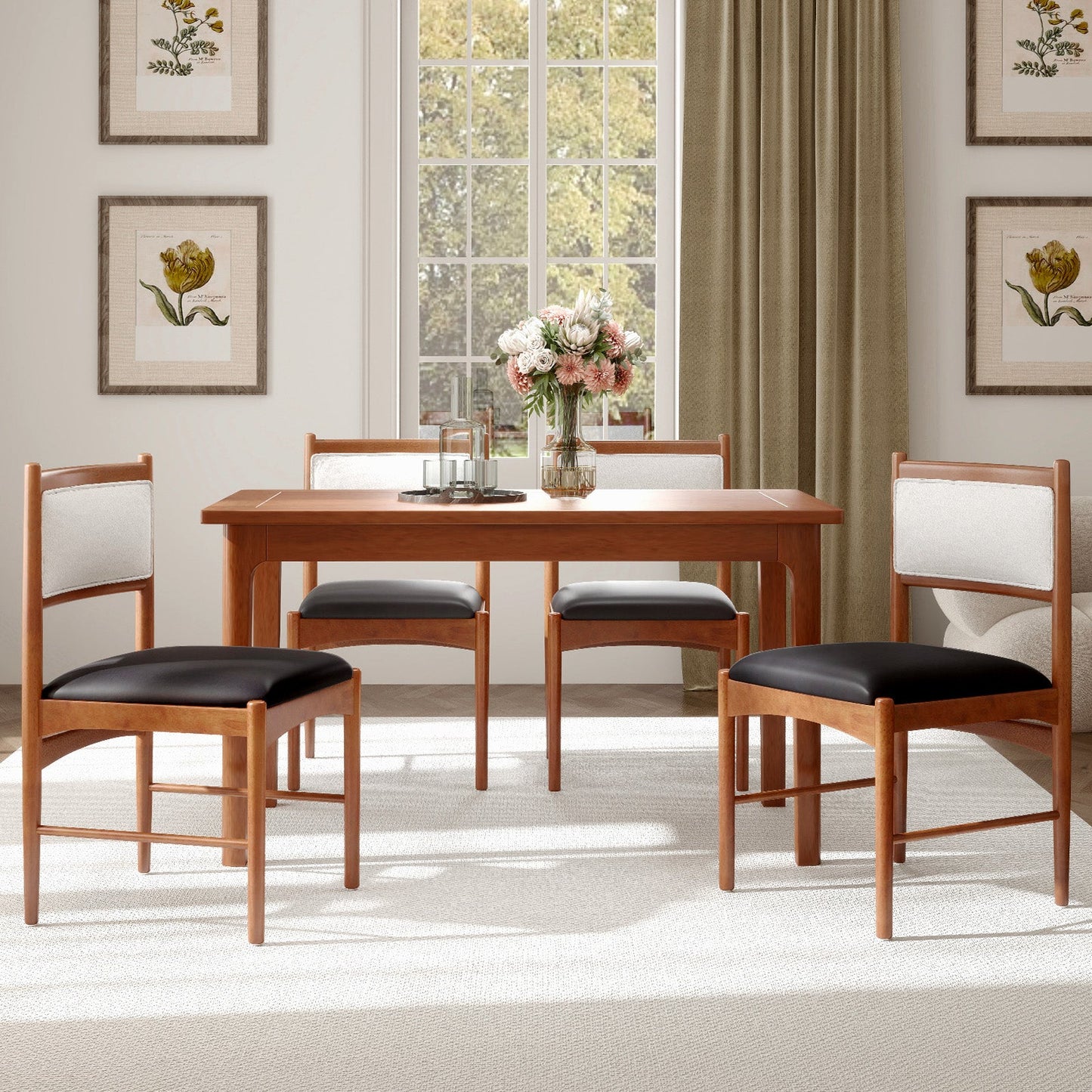 Wooden Dining Chair Set of 2 with Rubber Wood Frame and Faux Sherpa Backrest-Walnut around a dining table in a cozy room