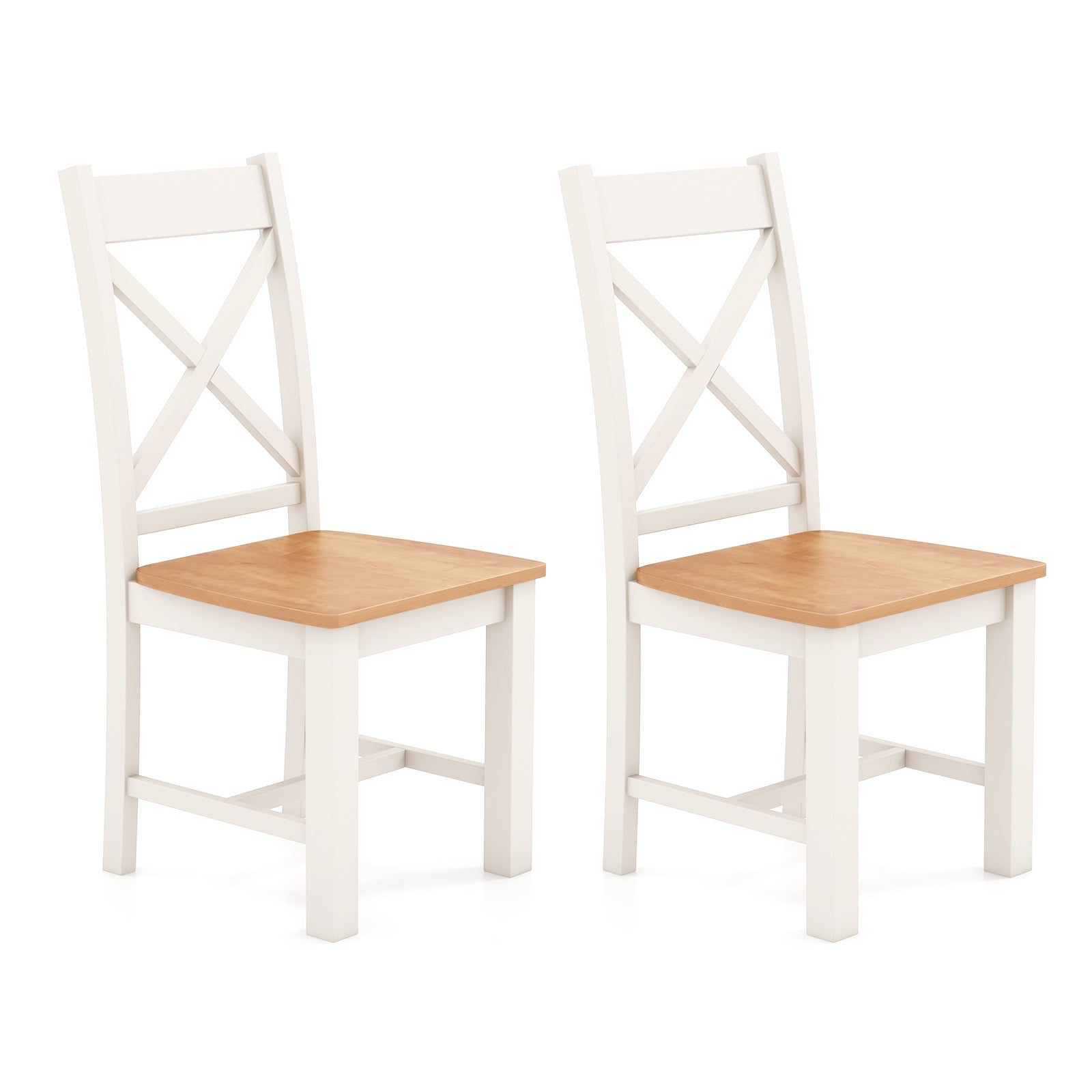 Wooden Dining Chairs Set of 2 with High Back and Rubber Wood Frame-Natural, featuring modern farmhouse style and natural wood grain finish.